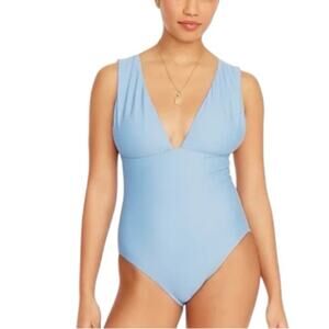 J.Crew V-Neck One-Piece Swimsuit BF163 Baby Blue • Plus Size 22 NWT